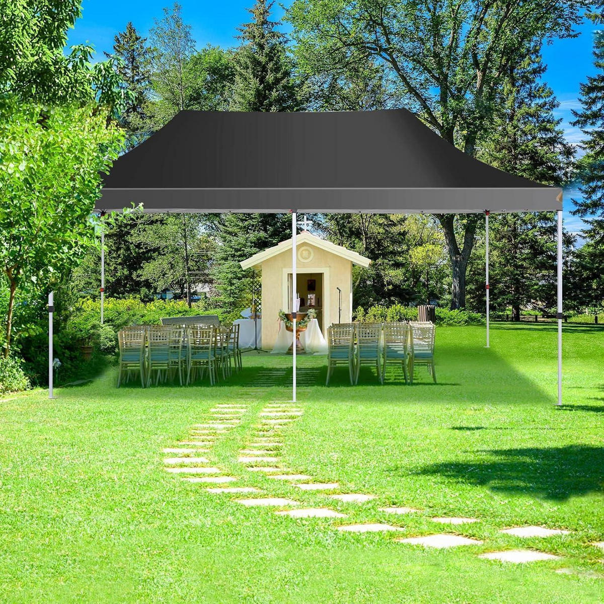 FALTPAVILLON 3 x 6 m Schwarz Wasserdicht UV50+ - Schwarz, Textil (300/300/600cm)