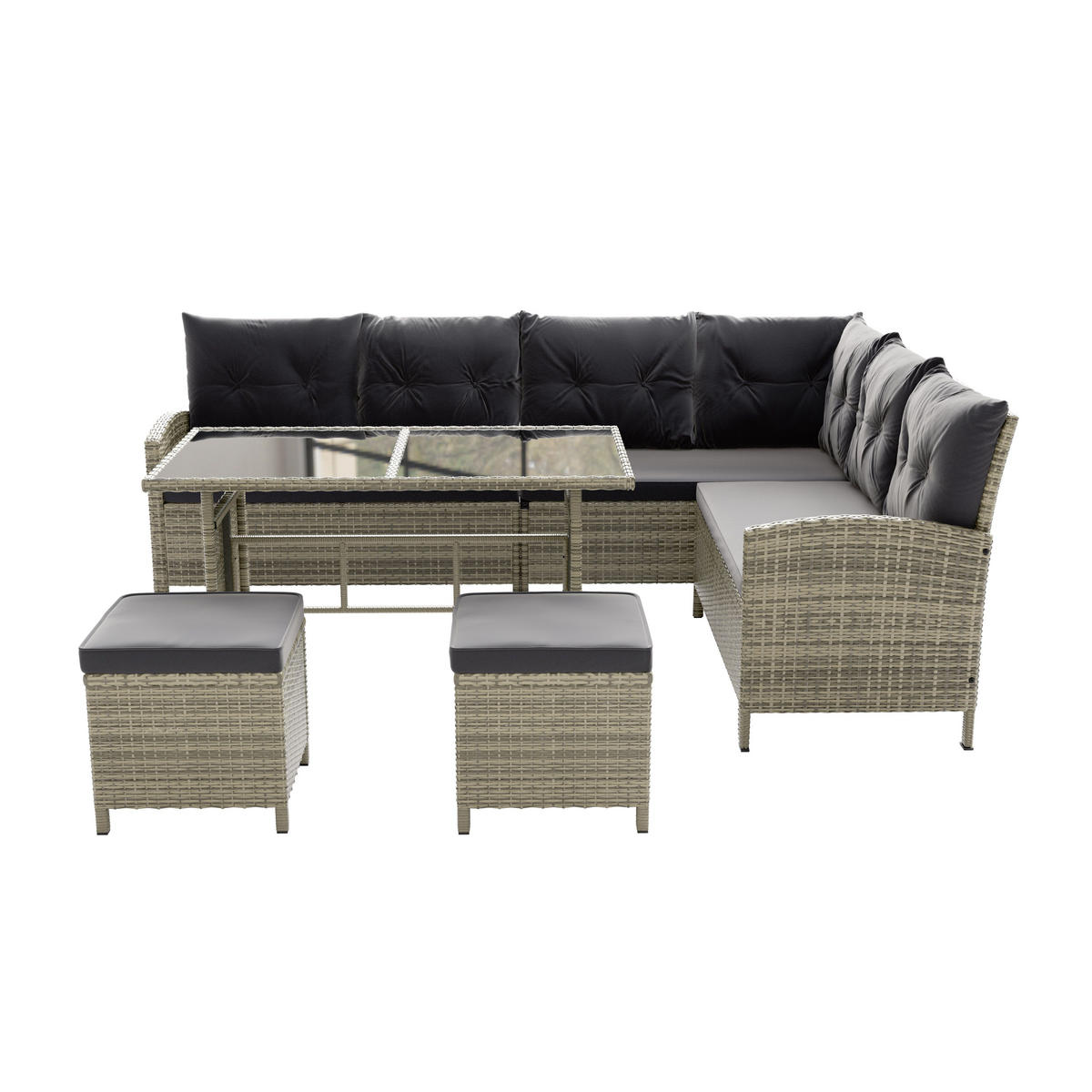 LOUNGEGARNITUR Manacor grau-meliert, dunkelgrau inkl. Abdeckung - Grau, Kunststoff/Metall - Juskys