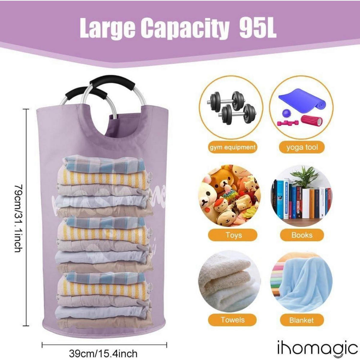 WÄSCHESAMMLER 2-teiliges Set 95L faltbar Violett/Khaki - Multicolor, Textil (39/79/39cm)