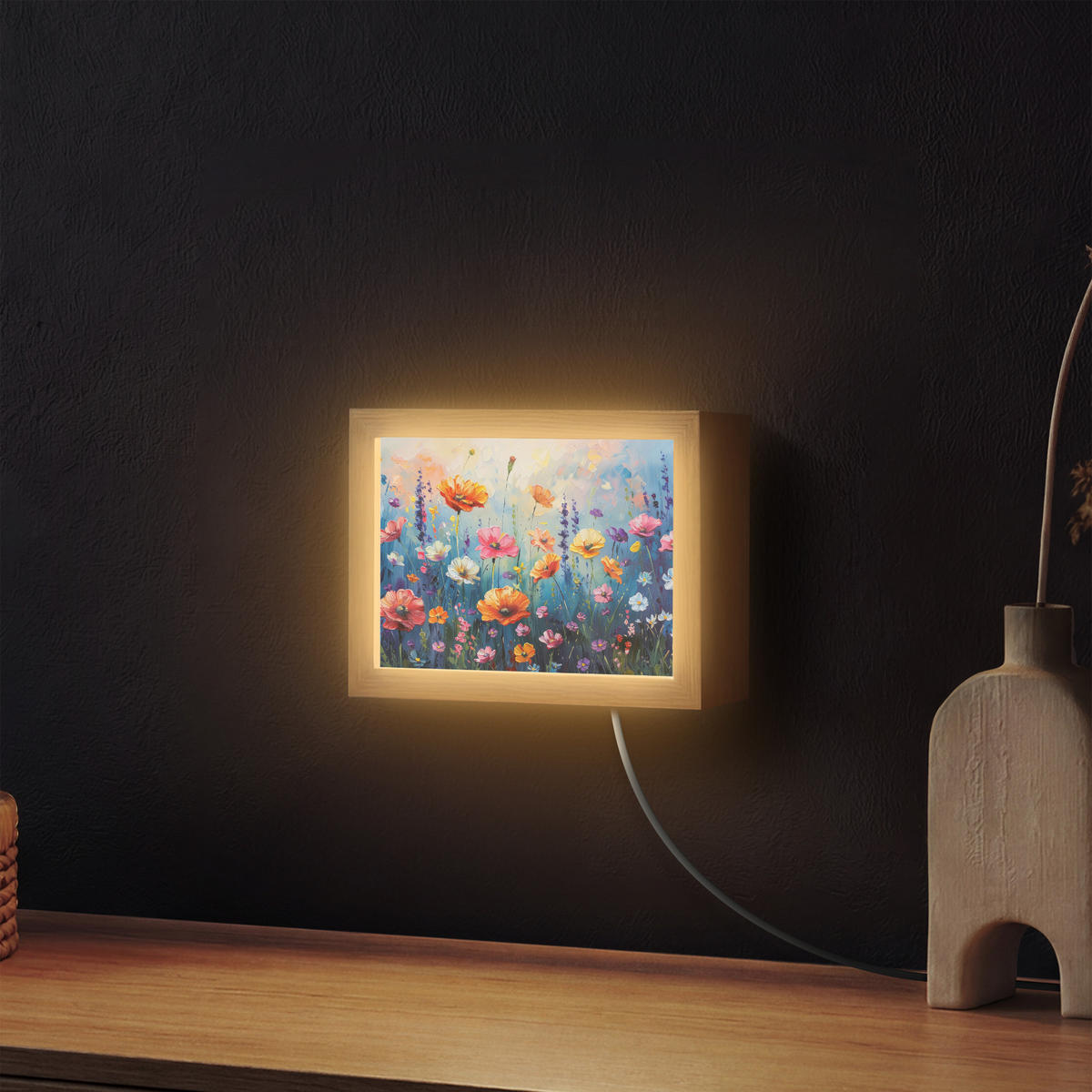 NÁSTĚNNÁ LAMPA Květiny - Příroda - Akvarel - Umění 20x15 cm - různobarevná, kompozitní dřevo (20/15/8cm) - OnlyWow