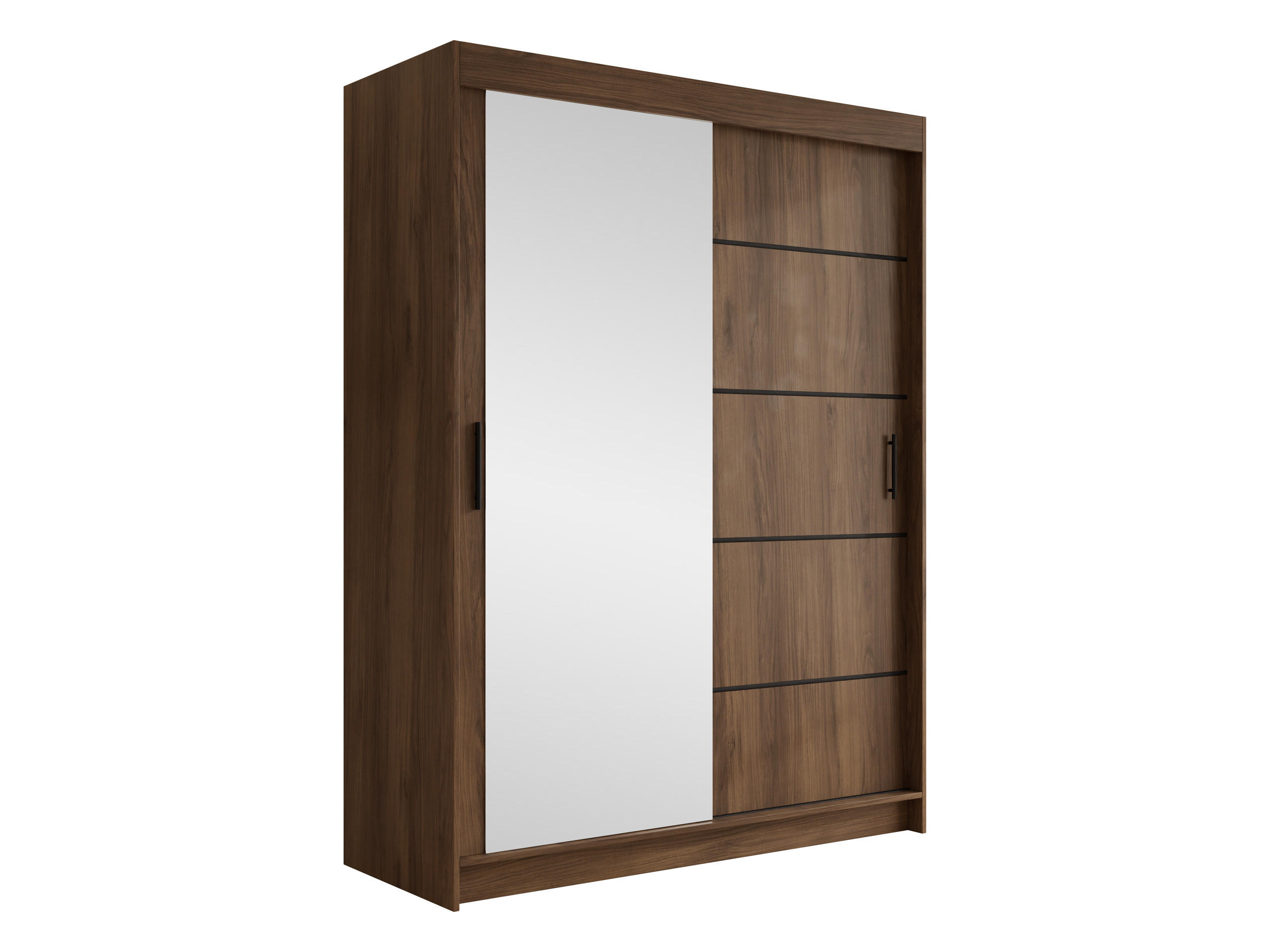 SCHIEBETÜRENSCHRANK Infinity III 150 - Nussbaumfarben/Schwarz, Holzwerkstoff/Kunststoff (150/200/58cm) - MIRJAN24