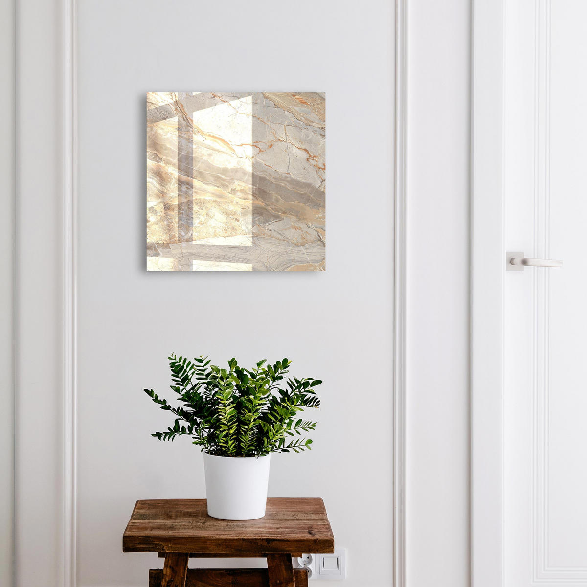 SCHLÜSSELBOX Weiß 30x30 cm – Türöffnung nach rechts - Eleganter Marmor - Grau, Metall (30/30/5cm) - TULUP