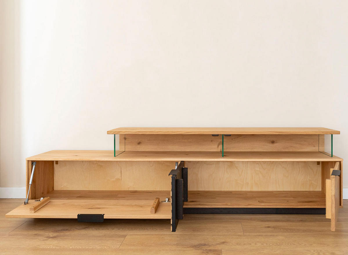 WOHNWAND Tirano 3er-Set Eiche Natur / Lamellen schwarz - Eichefarben/Multicolor, Holz/Metall (437/147/39cm) - Feldmann-Wohnen