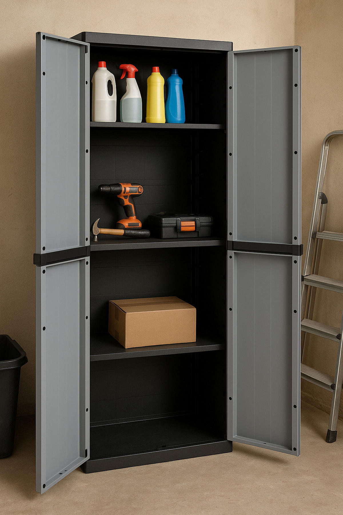MEHRZWECKSCHRANK , S-Free, 3 Einlegeböden, 65x37x165 cm - Grau, Kunststoff (65/165/37cm)
