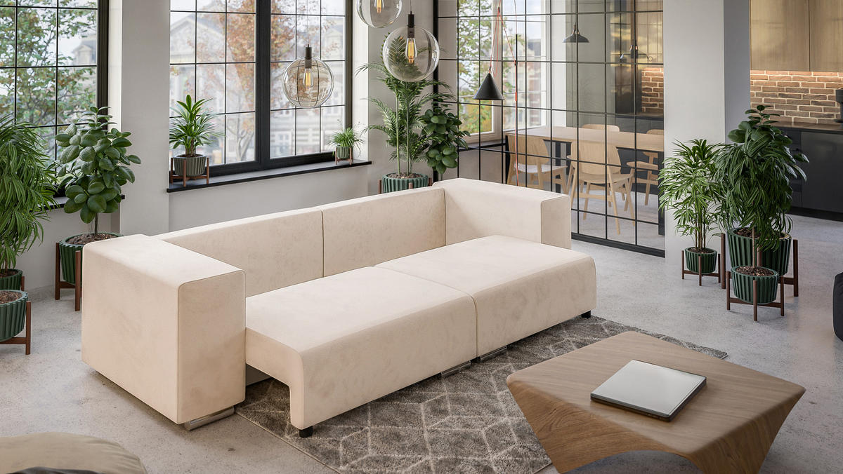BIGSOFA Kami Microfaser Beige - Silberfarben/Creme, Kunststoff/Textil (290/80/110cm) - S-Style Möbel