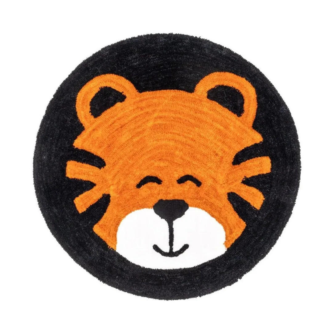 KINDERTEPPICH Tiger Rund Ø100 cm Schwarz Orange Weich Waschbar Kinderzimmer - Schwarz/Orange, Textil (100/100cm) - JUNG