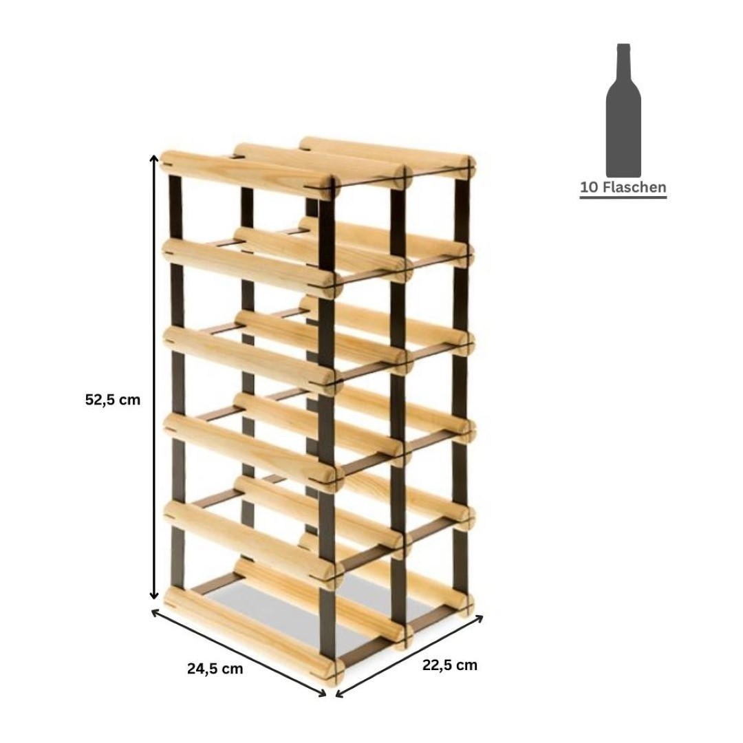 WEINREGAL Vinotega Mod Metal 52,5x22,5x24,5 cm 2x5 Flaschen Massives Kiefernholz Natur - Naturfarben, Holz (22.5/52.5/24.5cm) - PROREGAL