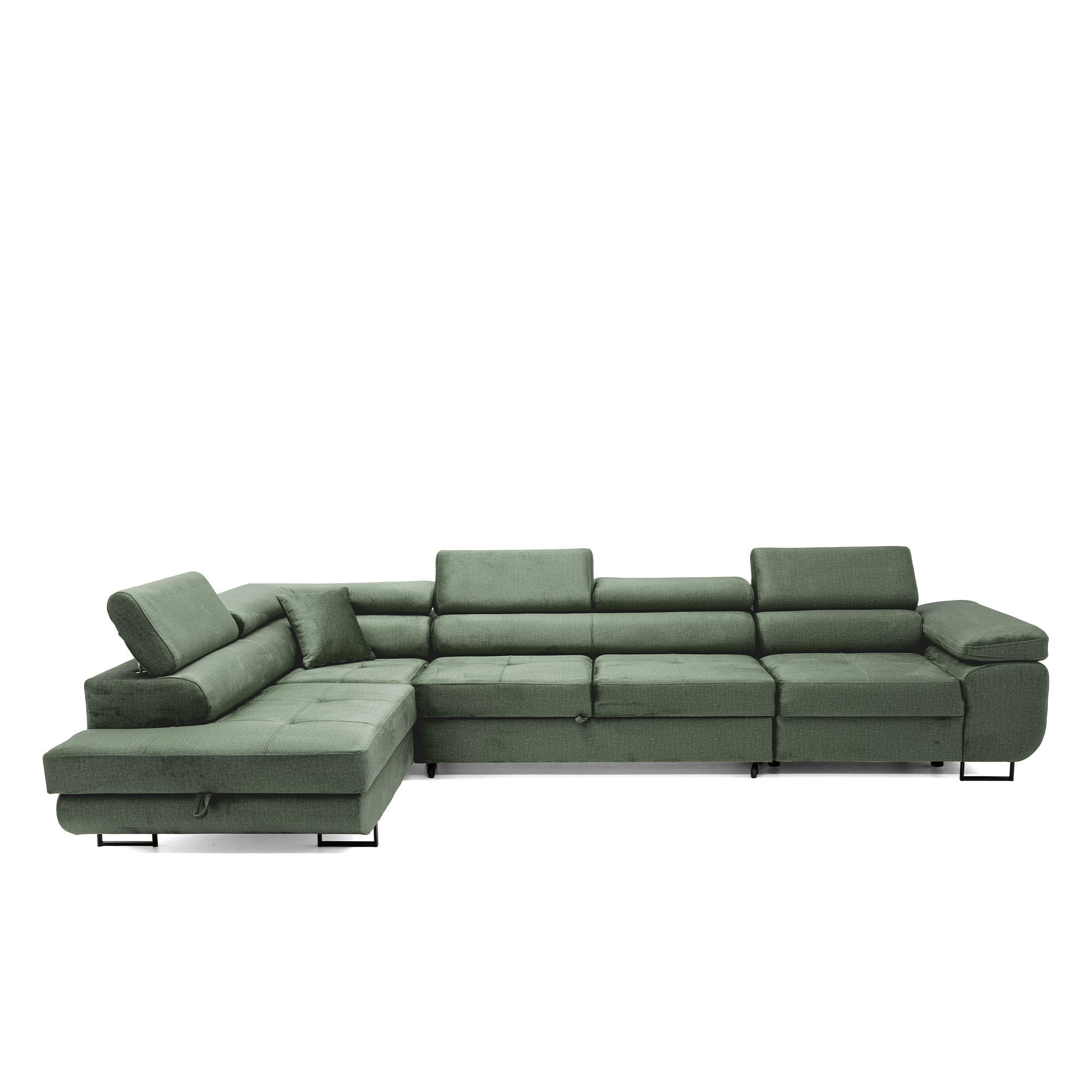 ECKSOFA WILD MAXI L Links mit Schlaffunktion 125x195 Velours Dunkelgrün - Chromfarben/Dunkelgrün, Holz/Textil (203/350cm) - Muffo