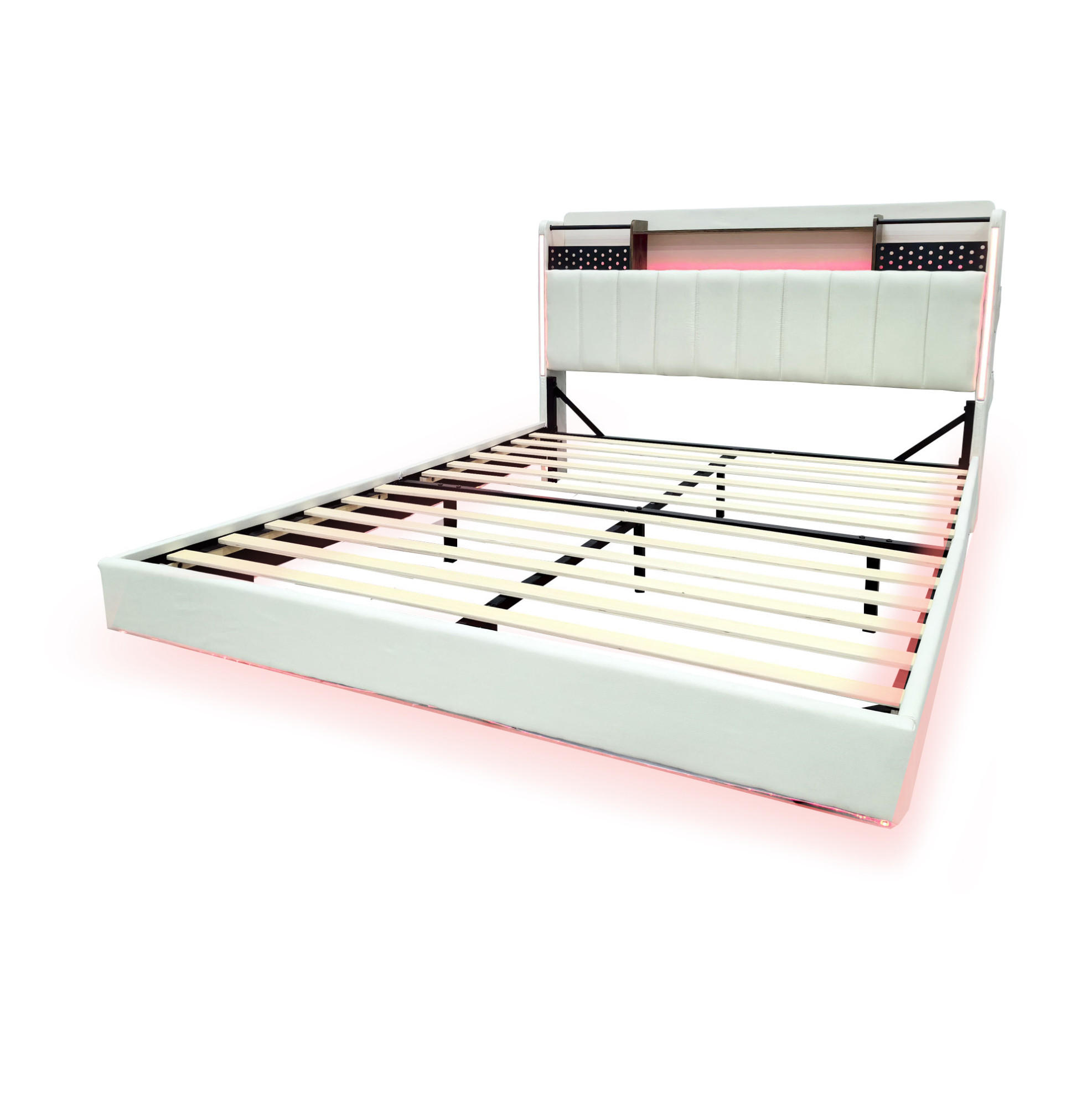 POLSTERBETT 160/200 cm Beige aus Leinenstoff mit LED und USB - Beige, Textil (160/200cm) - OKMYHOME