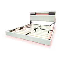 POLSTERBETT 160/200 cm Beige aus Leinenstoff mit LED und USB - Beige, Textil (160/200cm) - OKMYHOME