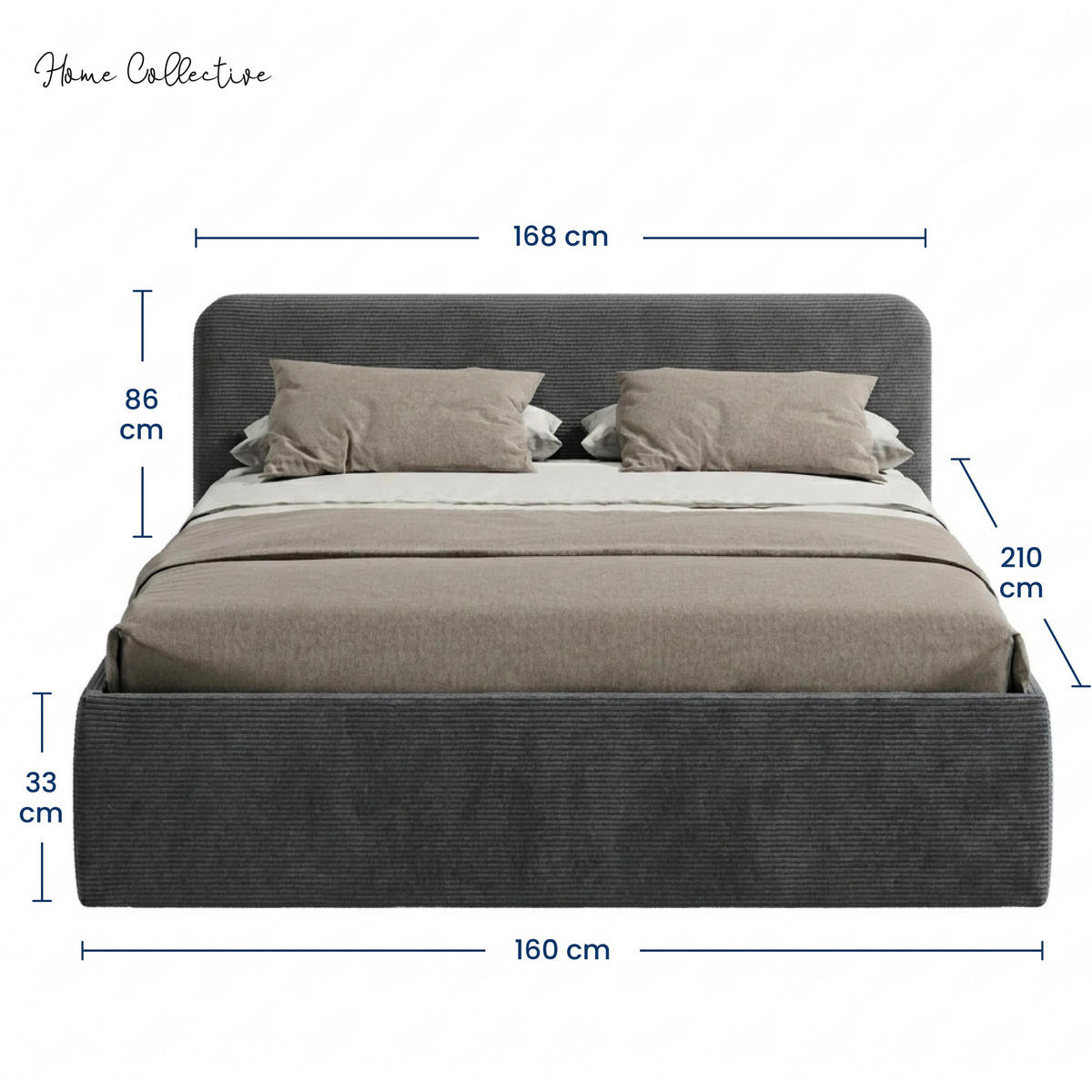 POSLTERBETT 160x200 cm in Anthrazit - Anthrazit, Holzwerkstoff/Textil (160/200cm) - Home Collective