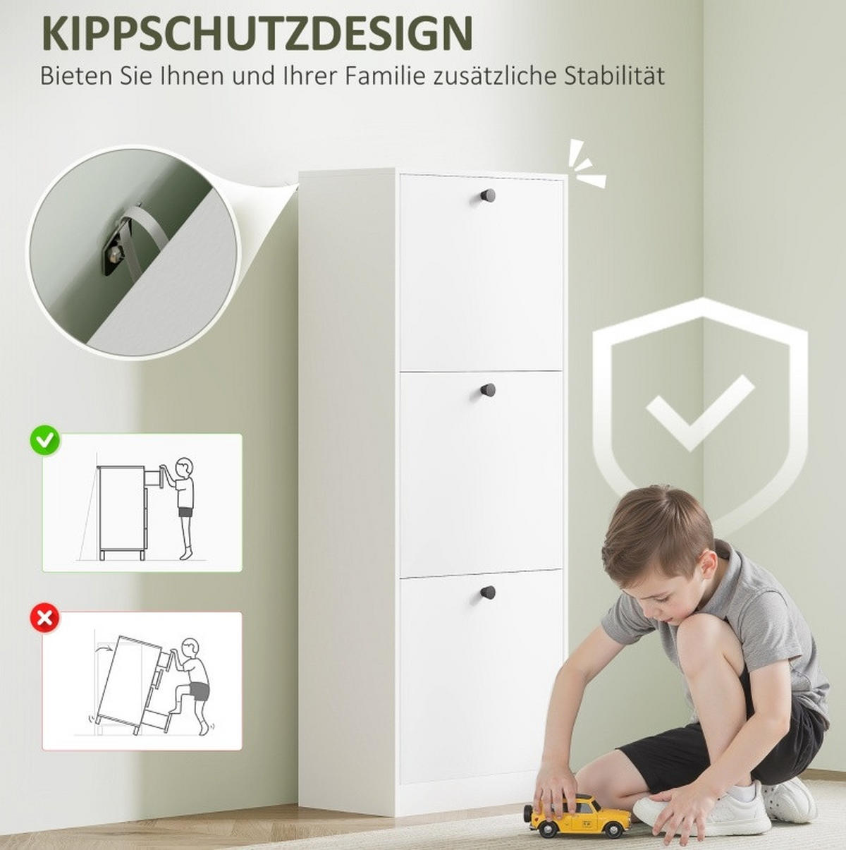 SCHUHSCHRANK 47/120/26 cm Weiß aus Holz mit 3 Klappen - Weiß, Holz (47/120/26cm) - OKMYHOME