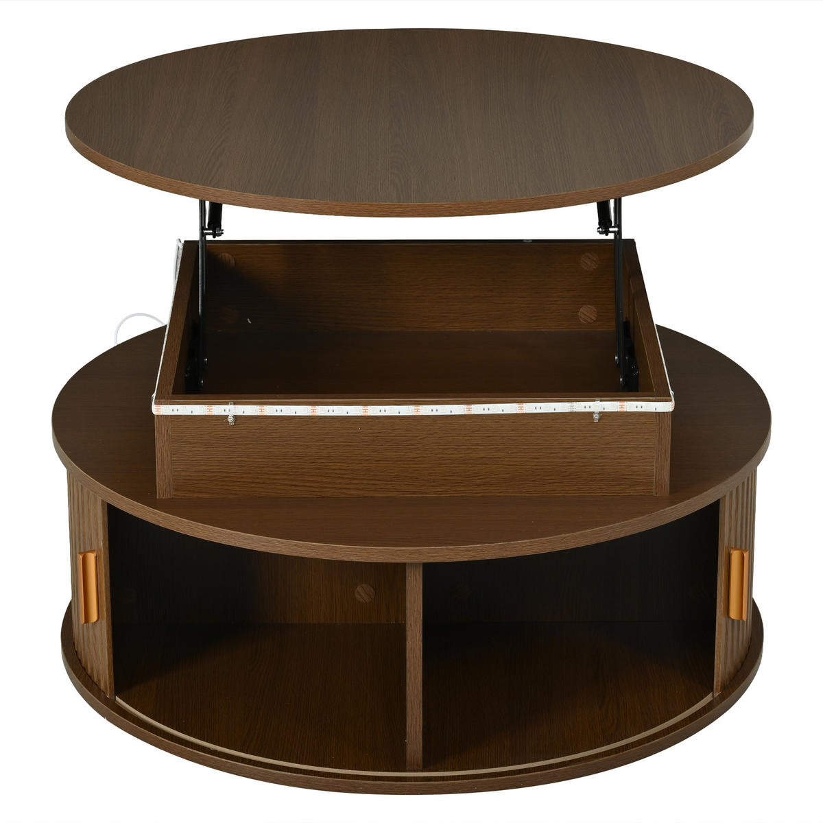 COUCHTISCH Walnussholz höhenverstellbar mit LED und Stauraum 75/75/52 cm - Walnussfarben, Holzwerkstoff (75/75/52cm) - PANGIVO
