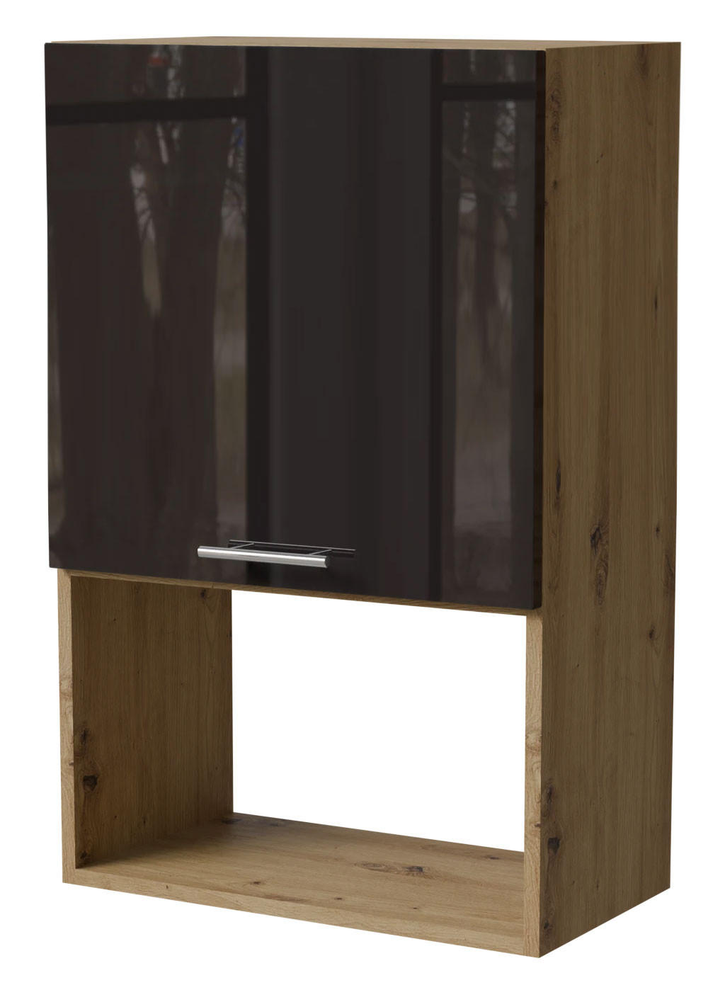 Feldmann-Wohnen Mikrowellenumbauschrank Schwarz Hochglanz, Eiche Artisan 60x96x32.5 cm