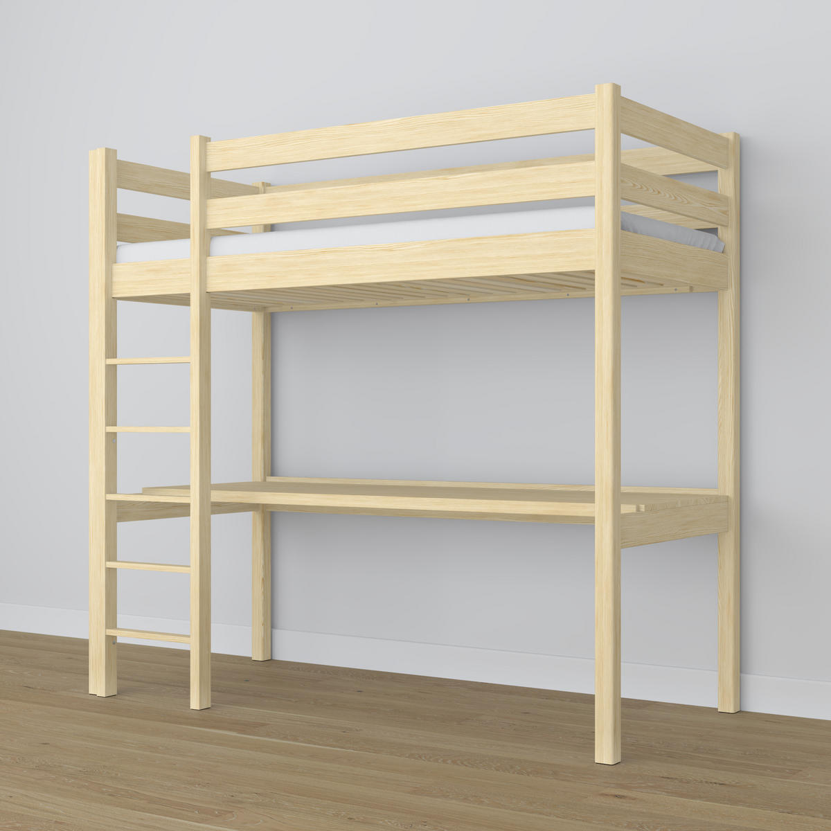 HOCHBETT N05 mit Schreibtisch Klare Kiefer 90/180 - Braun, Naturmaterialien/Holz (90/180cm) - N-Wood