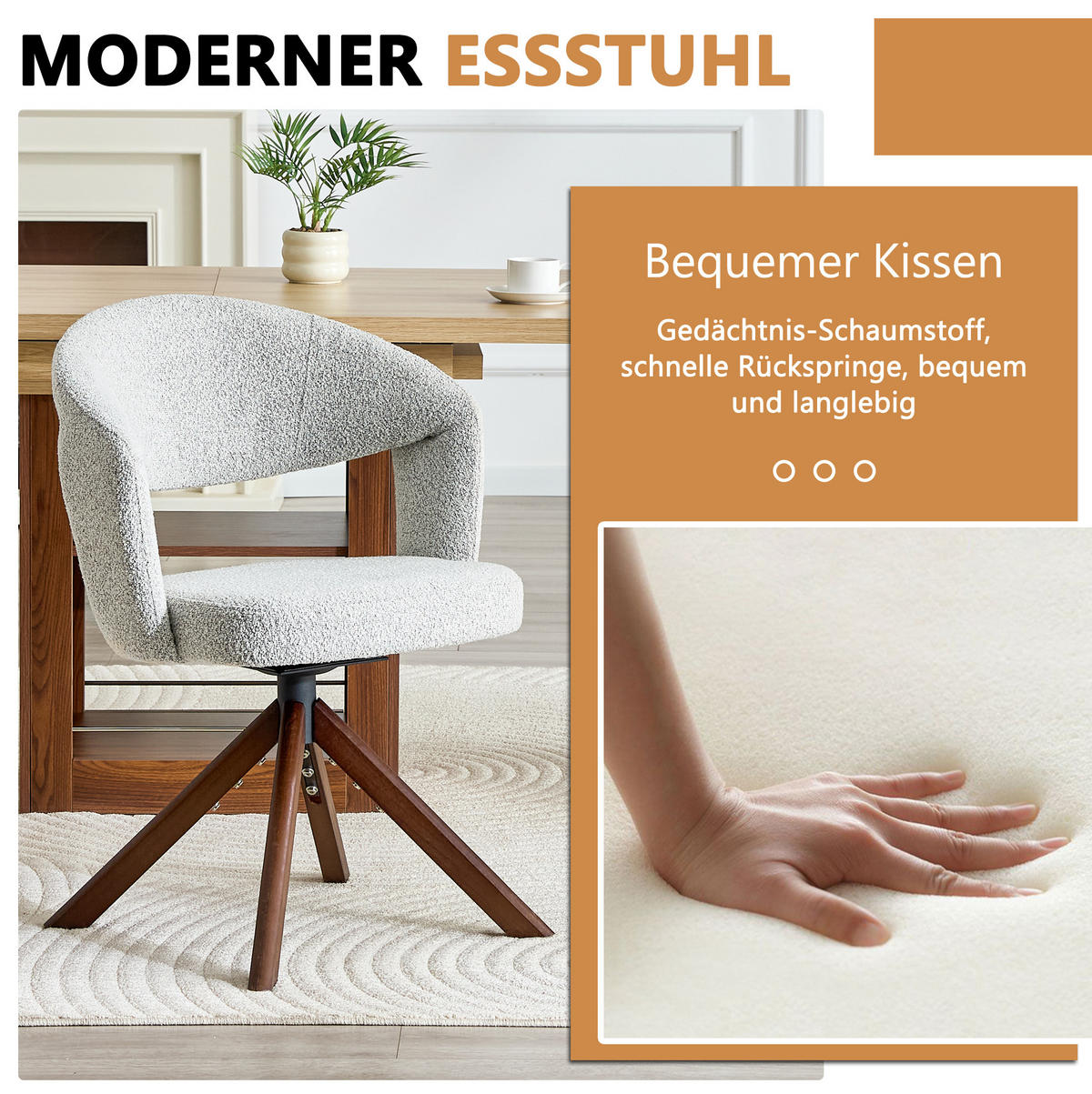 DREHSTUHL 2er-Set 360° drehbar Strukturstoff Hellgrau - Dunkelgrau, Holz (47.5/81.5/47cm) - Meubliv