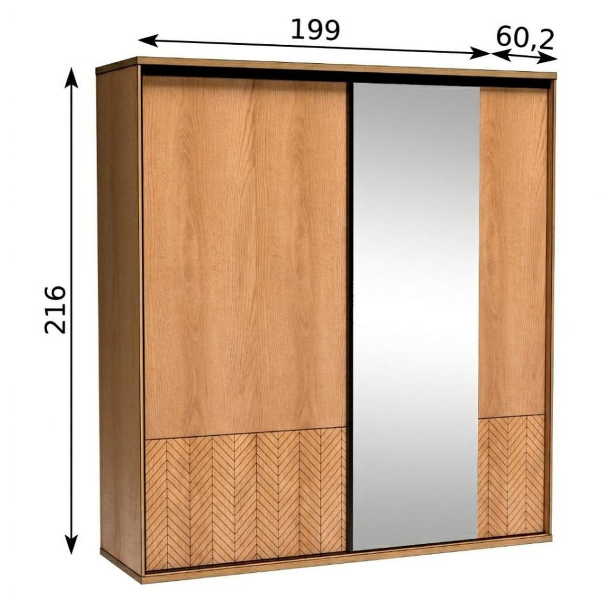 SCHWEBETÜRENSCHRANK Fonti F-11 mit Spiegel 199 x 216 x 60,2 cm Karamell-Eiche - Eichefarben, Holzwerkstoff (199/216/60.2cm) - Koseto