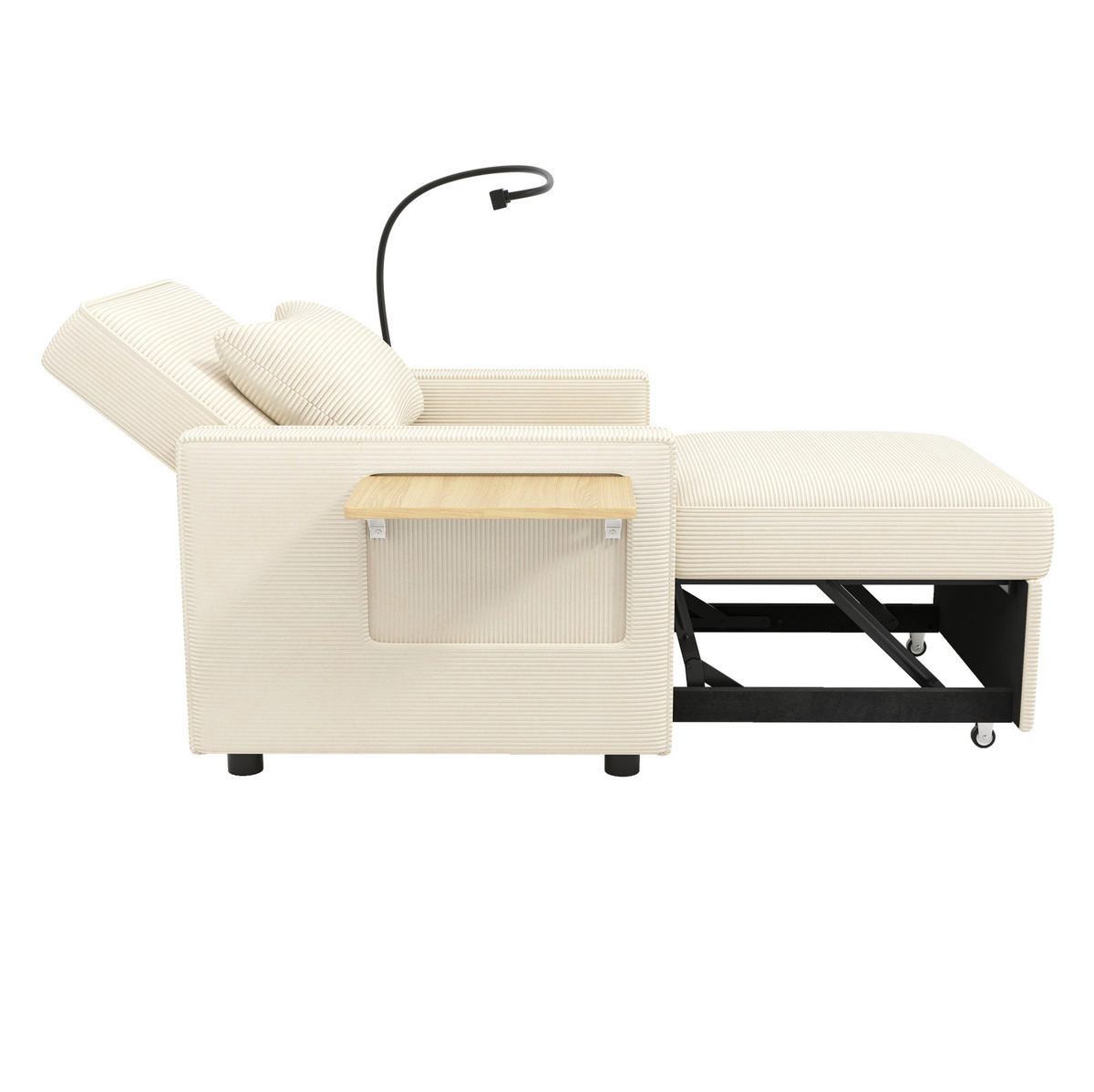 SCHLAFSOFA 1-Sitzer, Cord mit USB-Anschluss & Beistelltisch, 93/150/85 cm, Beige - Beige, Textil (93/85/150cm) - Redom