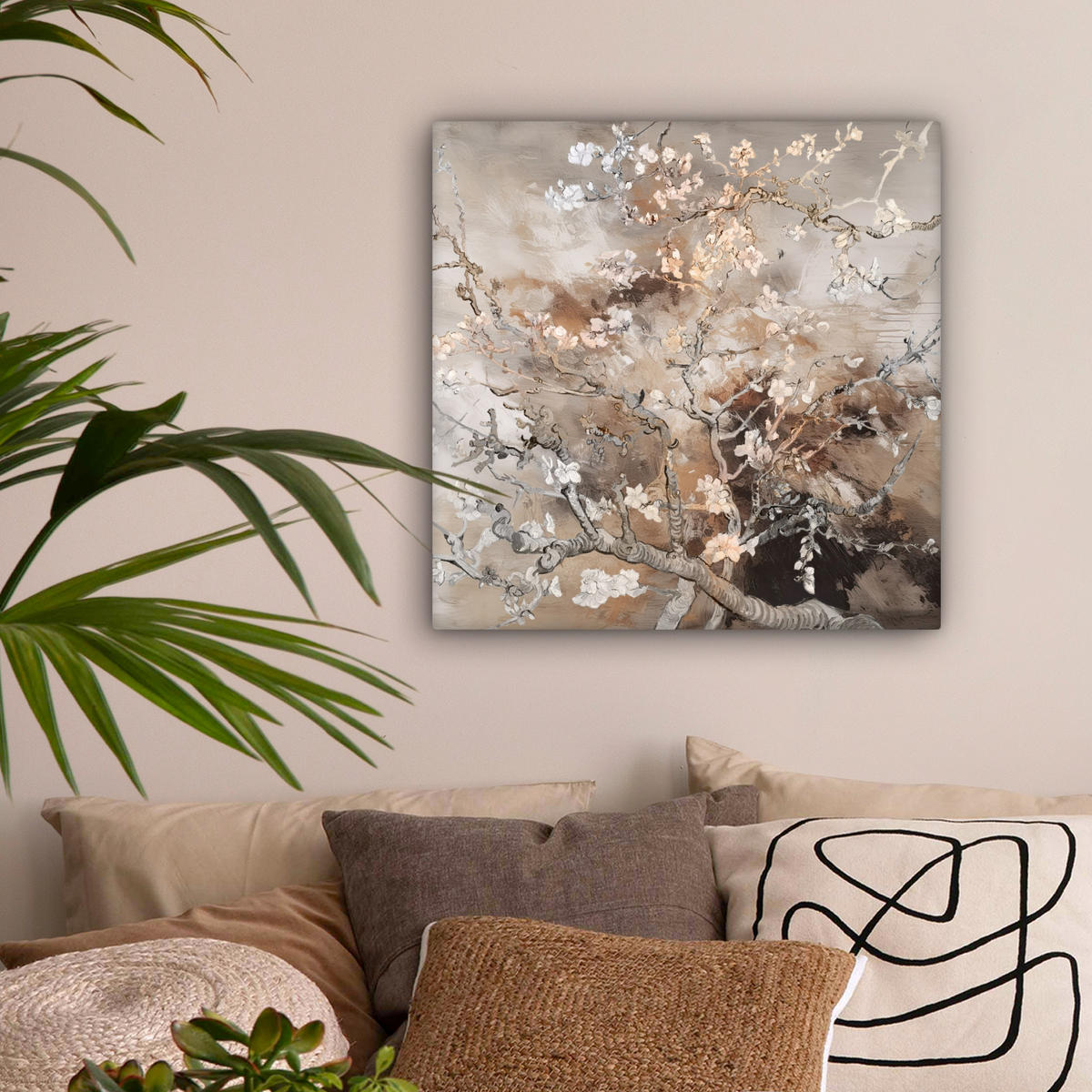 LEINWANDBILD Mandelblüte - Kunst - Van Gogh - Beige - Abstrakt 50x50 cm - Braun, Textil (50/50cm) - MuchoWow