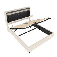 POLSTERBETT 160/200 cm aus Samt mit LED und Stauraum Beige - Beige, Textil (160/200cm) - Modenvie