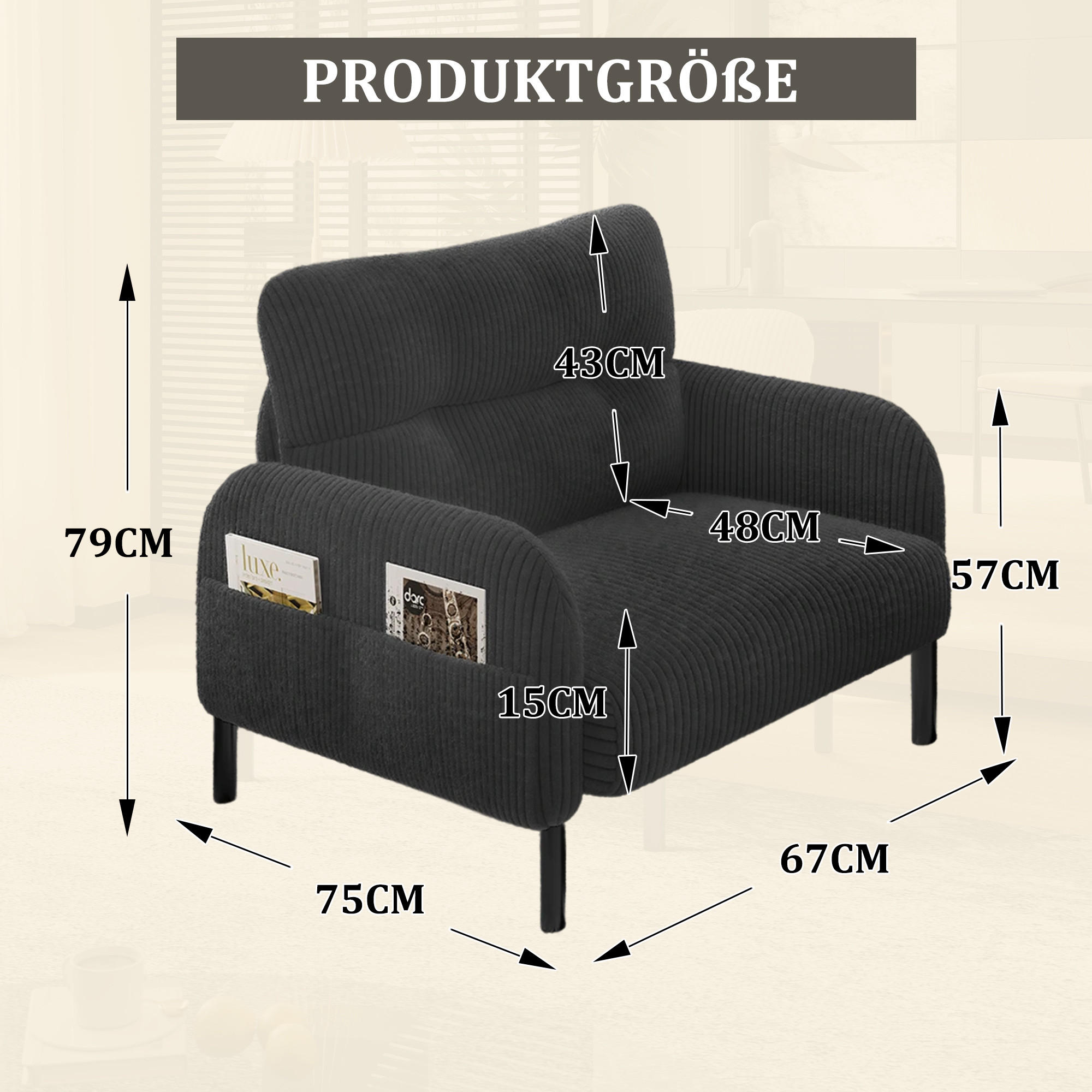 Wishdor Sessel Grau 67x79x75 cm