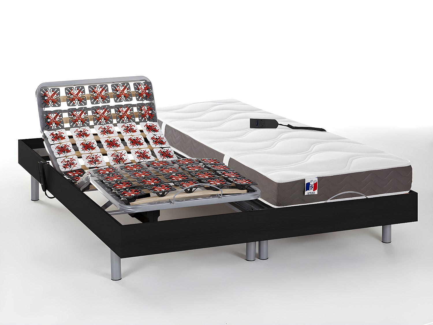 BETT mit elektrischem Lattenrost - 2 Personen - holz - schwarz Jupiter - Schwarz, Holz/Holzwerkstoff (90/200cm) - Vente-Unique