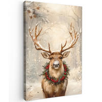 LEINWANDBILD Weihnachten - Rentier - Winter - Kranz 40x60 cm - Naturfarben, Textil (40/60cm) - MuchoWow