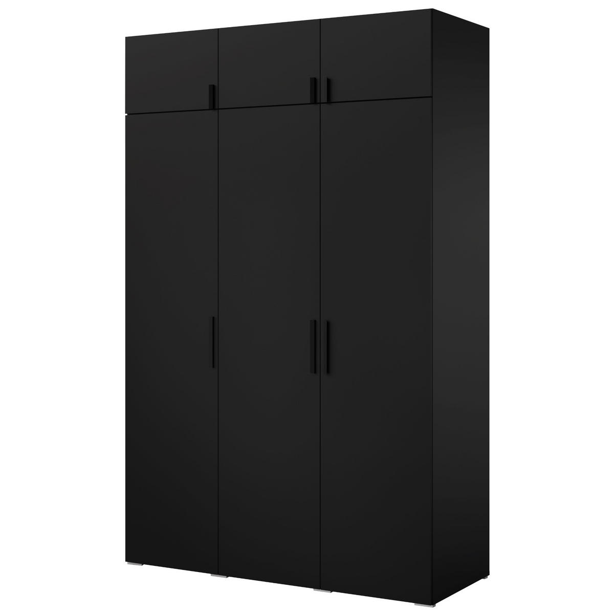 DREHTÜRENSCHRANK mit Aufsatz Napoli 3D 150 Schwarz (schwarzer oder goldener Griff) - Silberfarben/Schwarz, Holzwerkstoff/Kunststoff (150/35/60cm) - mzm24
