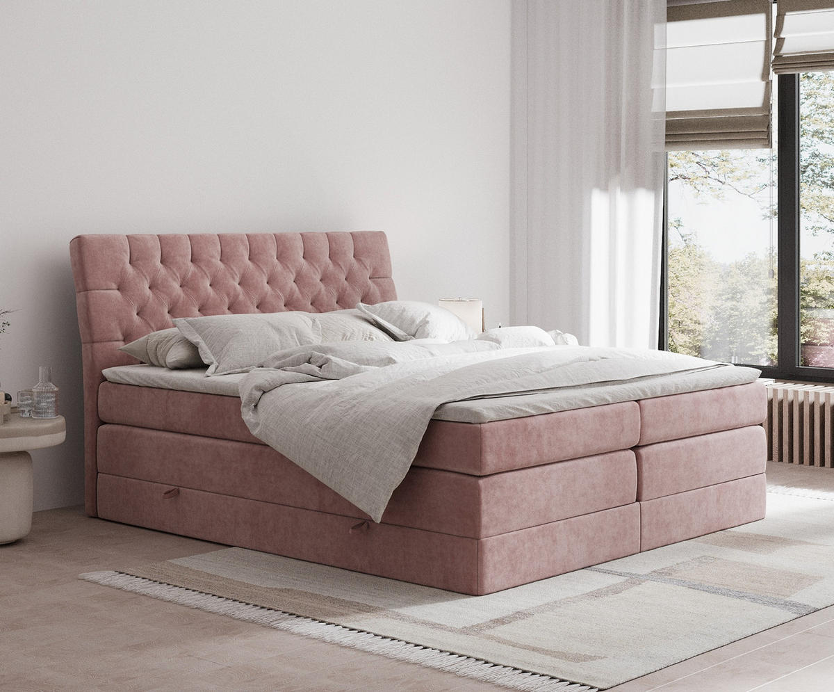 BOXSPRINGBETT Seraphine Rosa 160/200 cm - Schwarz/Rosa, Holz/Holzwerkstoff (160/200cm) - Maison de Reve