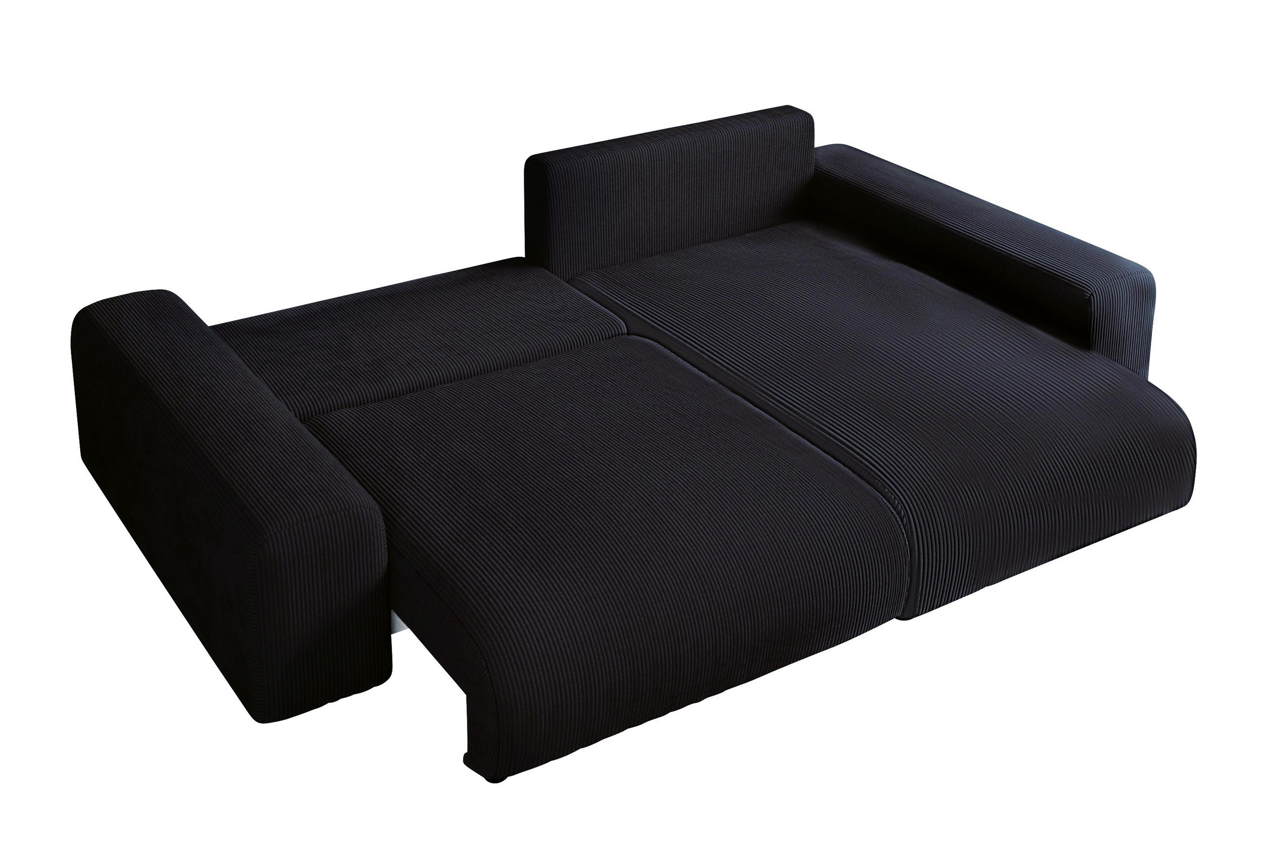 ECKSOFA mit Schlaffunktion, Bettkasten, Wellenunterfederung, seitenverkehrt montierbar B255/T165/H84 cm, Liegefl. 148x196 cm, Cord Schwarz/ 21008 - Schwarz, Kunststoff/Textil (255/165cm) - luma-home