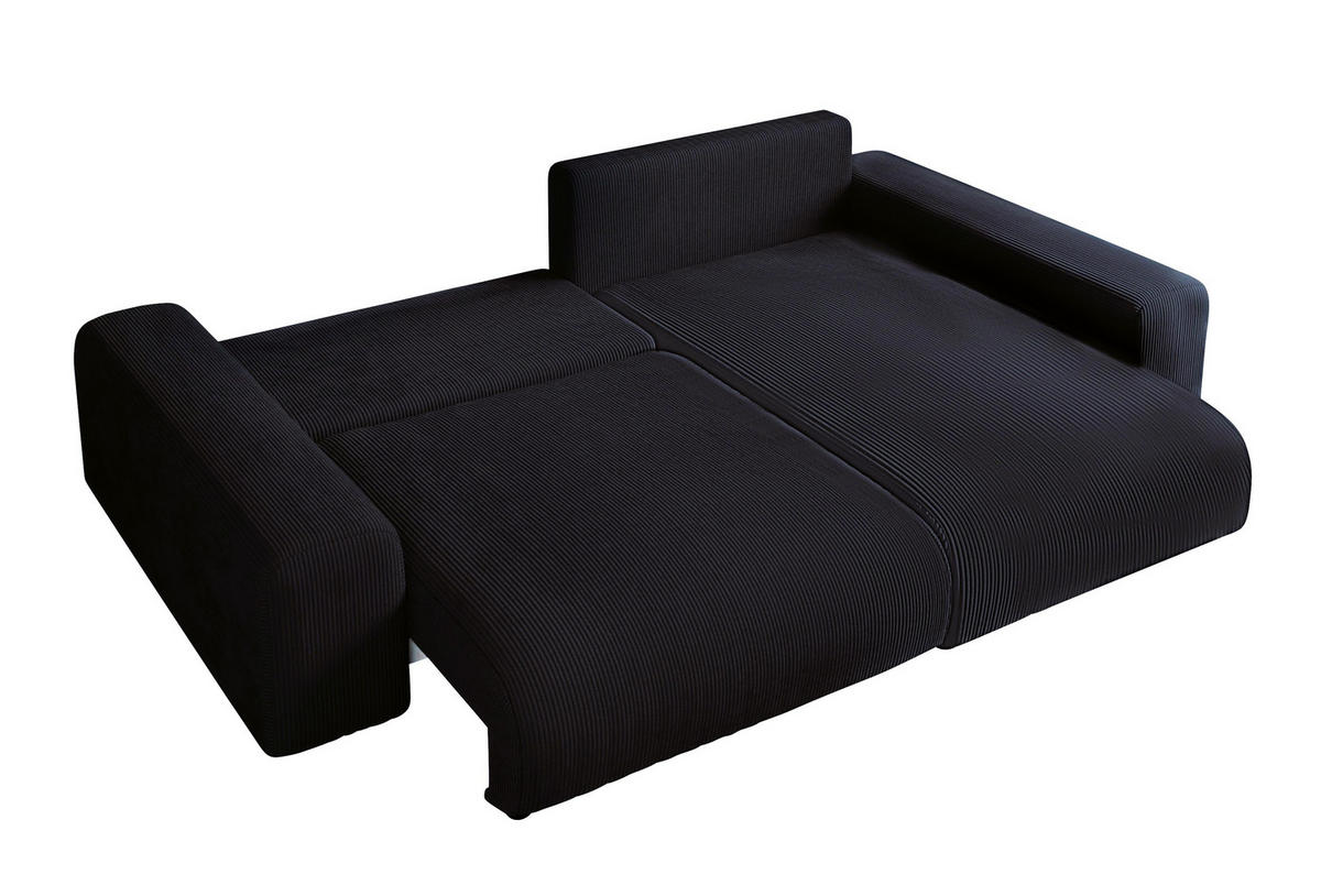 ECKSOFA mit Schlaffunktion, Bettkasten, Wellenunterfederung, seitenverkehrt montierbar B255/T165/H84 cm, Liegefl. 148x196 cm, Cord Schwarz/ 21008 - Schwarz, Kunststoff/Textil (255/165cm) - luma-home