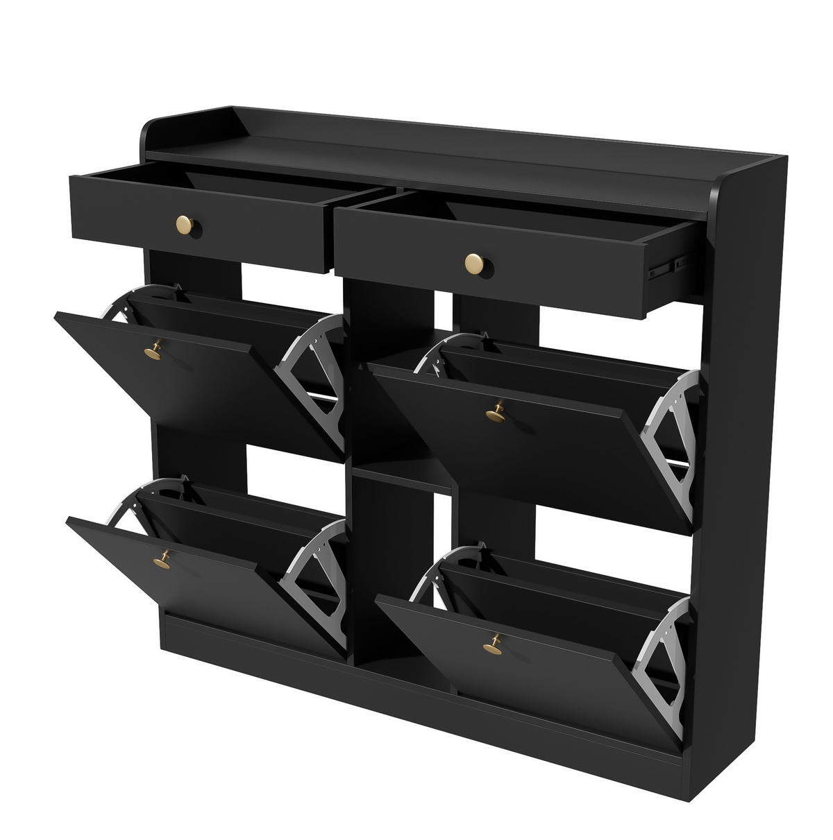 SCHUHSCHRANK 110/100/26 cm Schwarz aus Spanplatte mit Klappentüren - Schwarz, Holzwerkstoff (110/100/26cm) - OKMYHOME