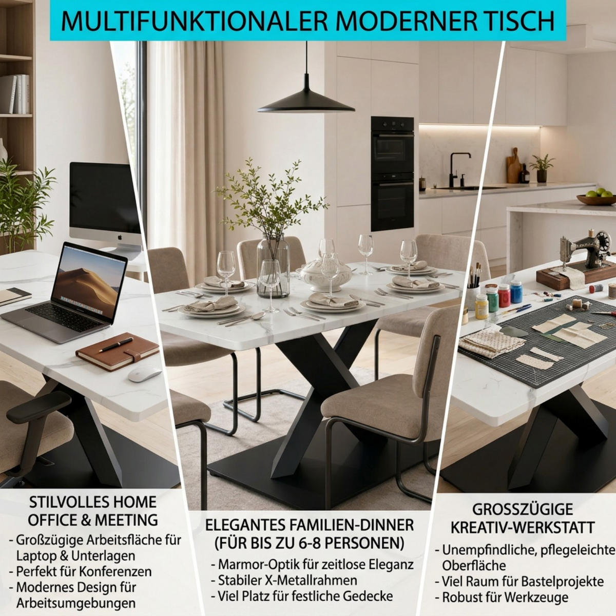ESSTISCH Weiß/Schwarz 160/80/75 cm - Weiß, Holz (80/160/75cm) - PANGIVO