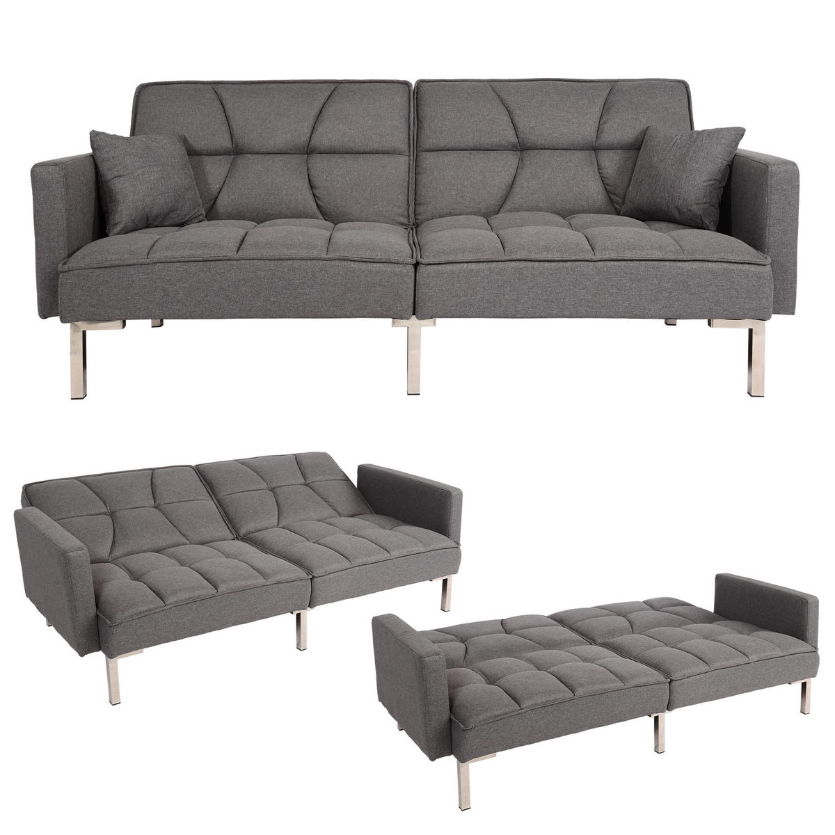 SCHLAFSOFA Grau - Grau, Textil (190/83/87cm) - MCW