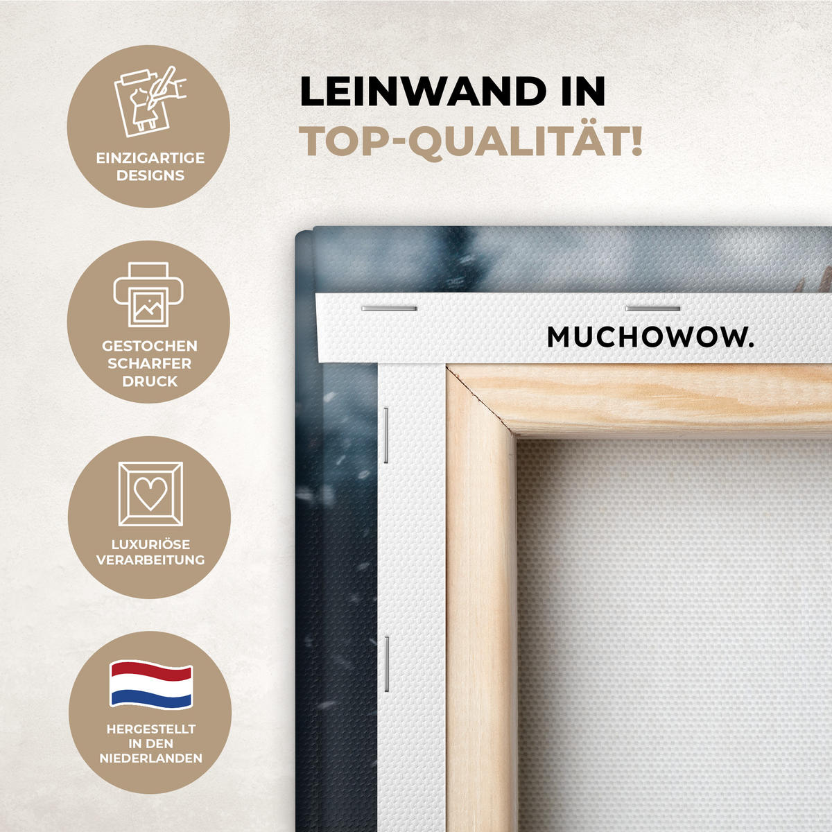 LEINWANDBILD Hirsche - Tiere - Landschaft - Winter - Schnee Wandbilder 80x60 cm - Kastanienfarben, Textil (80/60cm) - MuchoWow