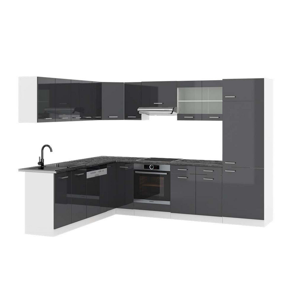ECKKÜCHE R-Line Anthrazit Hochglanz/Weiß 227 x 287 cm, AP Anthrazit - Anthrazit/Weiß, Holzwerkstoff (287/81.6/60cm) - Vicco