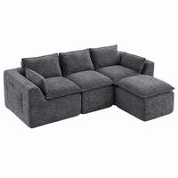 SOFA modulares 3-Sitzer mit Hocker 256 x 161 cm Chenille Dark Gray - Dunkelgrau, Holzwerkstoff (161/256cm) - Meubliv