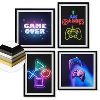 WANDBILDER 4er-Set - 50x50 cm & 40x60 cm Schwarzer Rahmen - Gamepads, Spielersymbol-Untertitel - Schwarz, Kunststoff (50/50cm) - ArtPrintCave