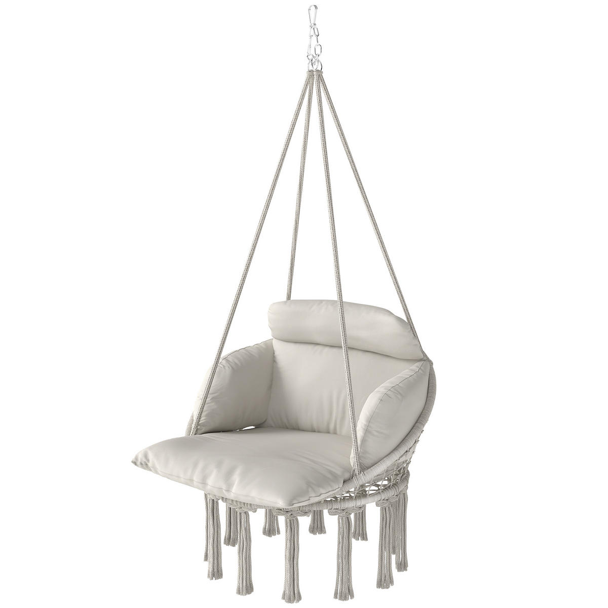 HÄNGESESSEL DE-15295 80/60/40 cm mit großem Polster und Fransen Creme - Creme, Metall (60/40/80cm) - ComfortXL