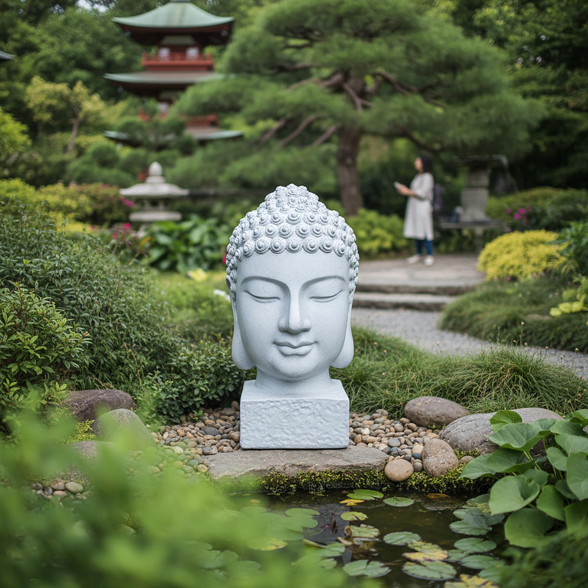 BUDDHA-KOPF - Weiß, Kunststoff (51.3/76.8/51.3cm) - Relaxdays
