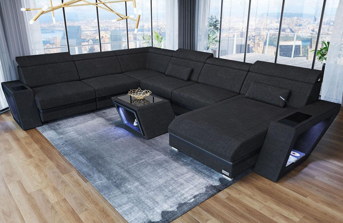 WOHNLANDSCHAFT Catania Schwarz Strukturstoff - Schwarz, Kunststoff (349/89/264cm)