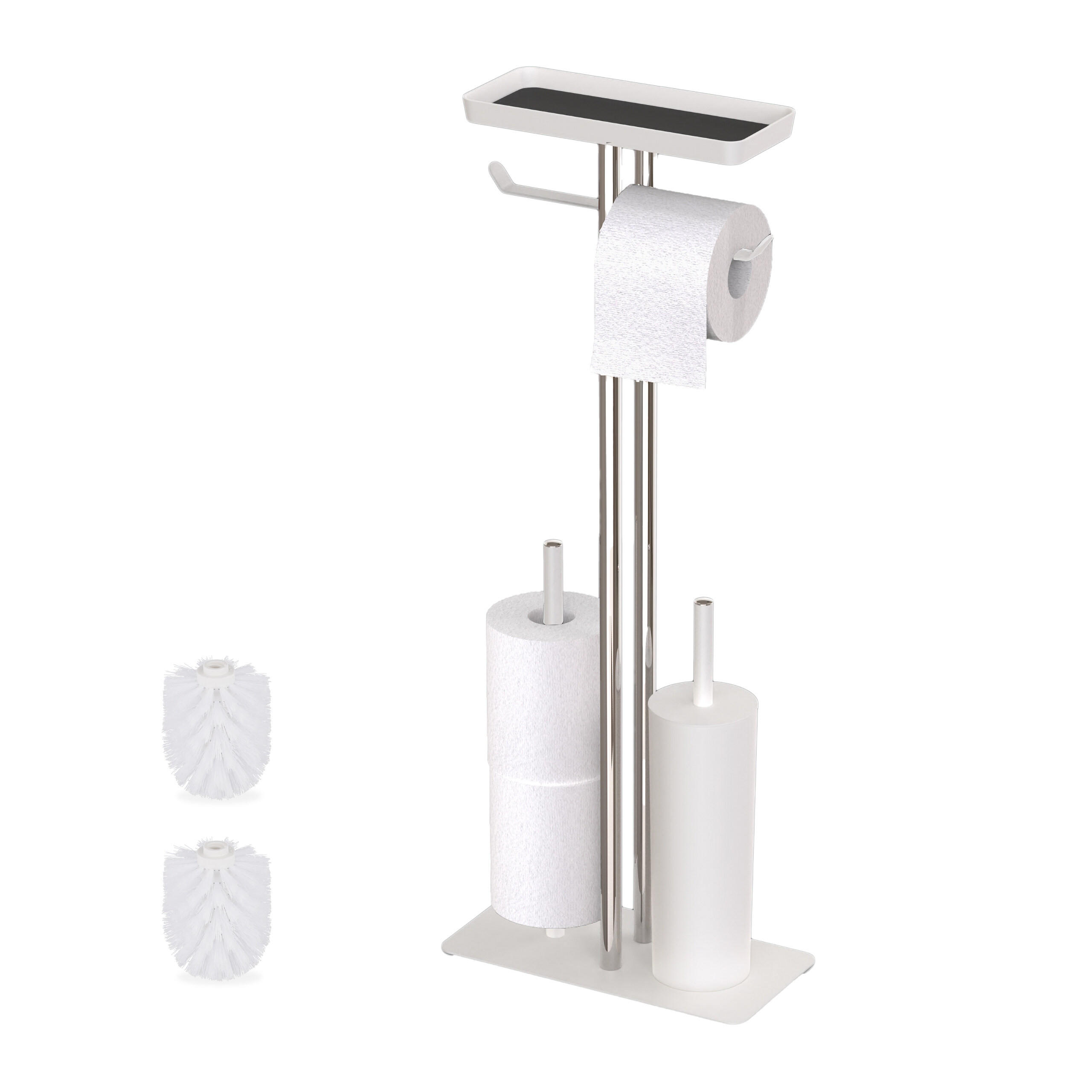 WC set - bela, kovina/umetna masa (30/77/15cm) - Relaxdays