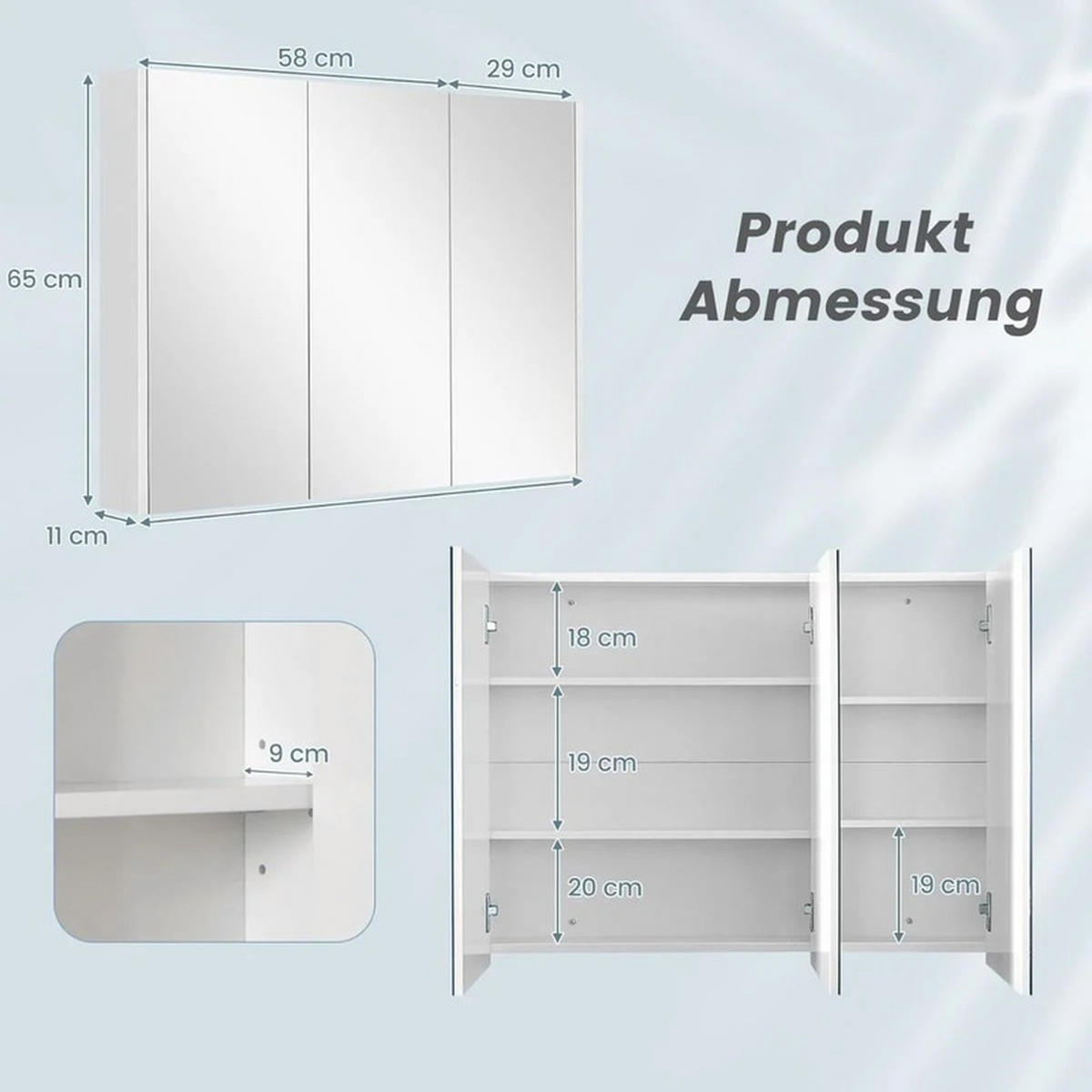 BADEZIMMER-SPIEGELSCHRANK mit verstellbaren Ablagen weiß - Weiß, Holzwerkstoff (90/65/11cm) - COSTWAY