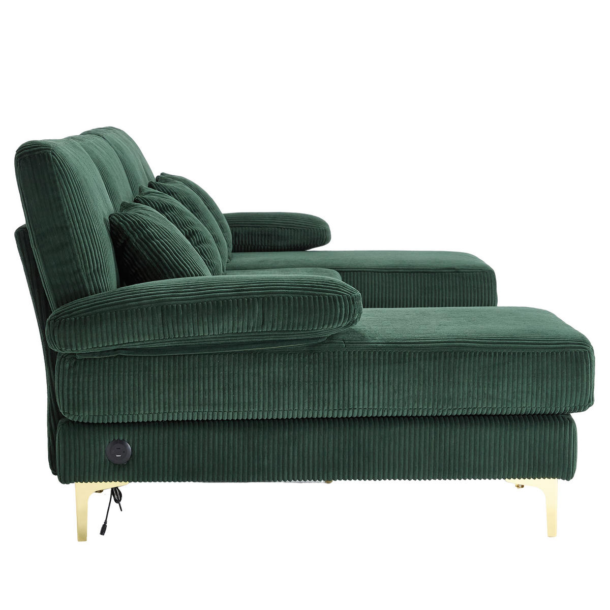 WOHNLANDSCHAFT 265/135/88 cm Smaragd mit LED Ambientebeleuchtung und der USB-C-Port - Smaragdgrün, Textil (265/88/135cm) - Oxeza