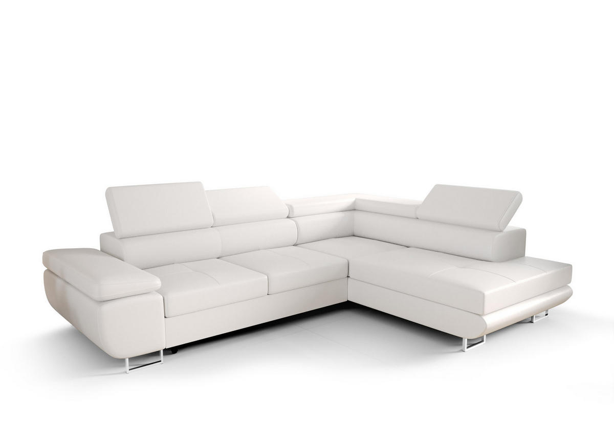 ECKSOFA PRAGA DESIGN L, Eckcouch in L-Form mit Schlaffunktion, Farbe: Weiß, Kunstleder, Ottomane Universal - Weiß, Textil (275/202cm) - O-Sofa