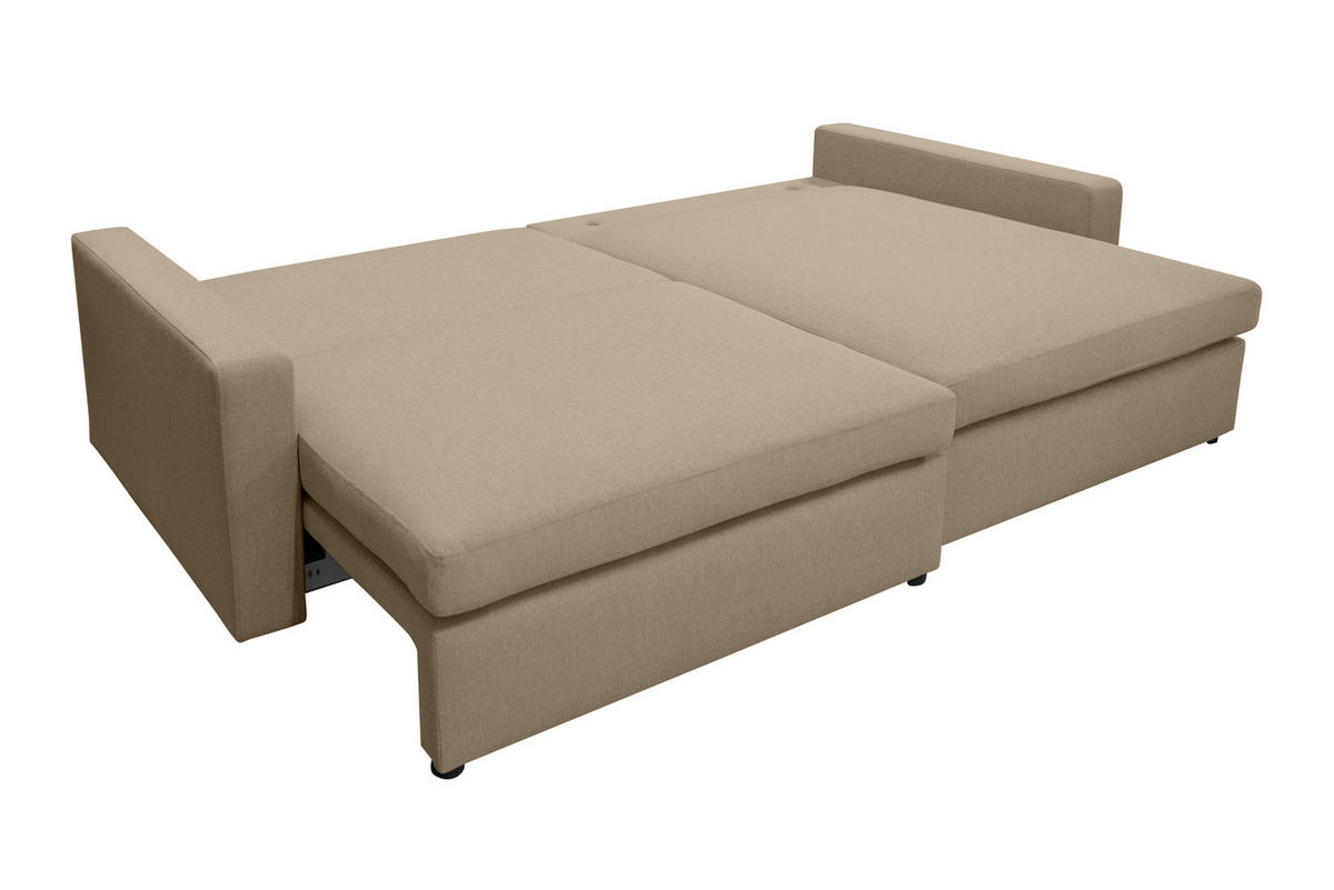 ECKSOFA Mit Schlaffunktion Und Bettzeugablage LUBEKA Stoff Faro Dunkelbeige Rechts - Cappuccino, Holz (224/147cm) - Kaiser Möbel