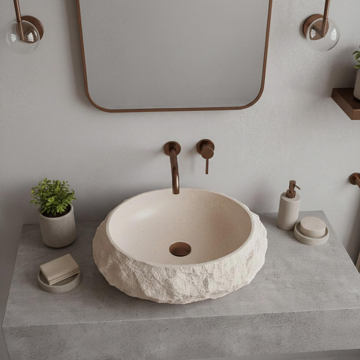 AUFSATZWASCHBECKEN MIKA WARM BEIGE 50/38/15 cm - Beige, Stein (50/15/38cm) - REA