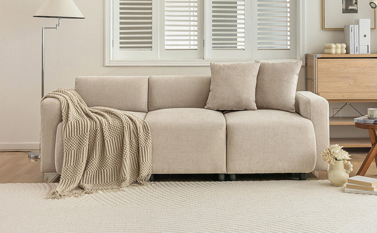 3-SITZER-SOFA Beige - Beige, Holz (211/71/67cm) - Urban Meuble