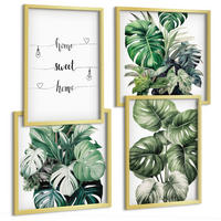 BILDER SET 4er Set - 50x50 cm & 40x60 cm Goldrahmen - Aquarell-Monstera-Blätter - Goldfarben, Kunststoff (50/50cm) - TULUP