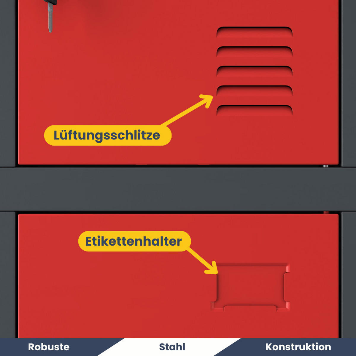 SCHLIESSFACHSCHRANK Spind BERN 12 Fächer185x90x40cm Anthrazit-Rot - Anthrazit, Metall (90/185/40cm) - DELUKE